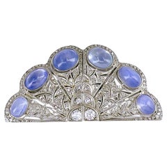 Art Deco Brooch Palladium Rose Gold Sapphire Diamond Double Clip Antique