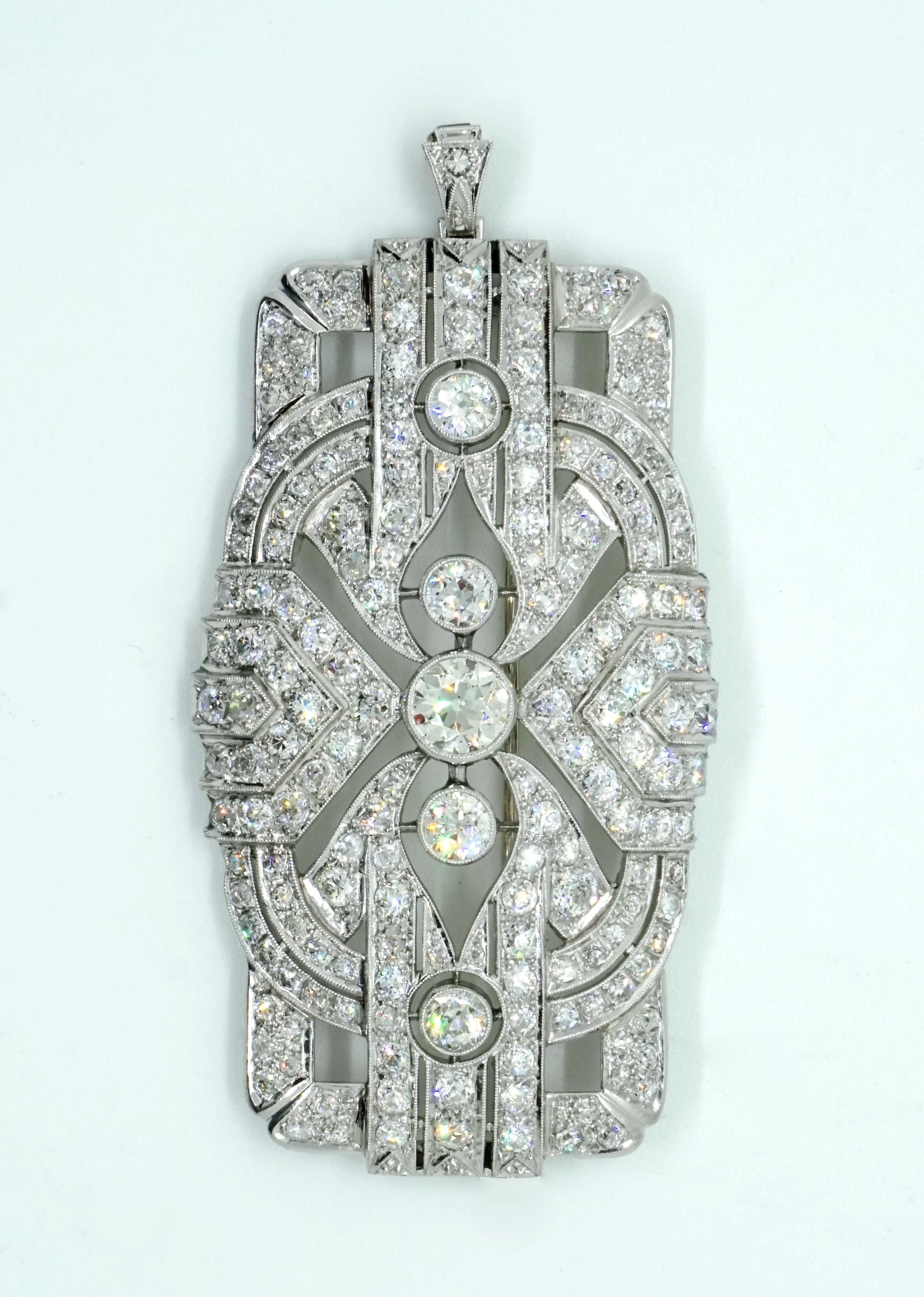 Art Deco Brosche & Anhänger Platin 950 mit Diamanten 11 Karat, Wien, um 1920 im Zustand „Hervorragend“ im Angebot in Vienna, AT