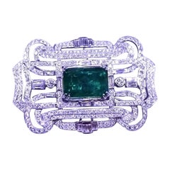 AIG Certfied 13.00 Ct Zambian Emerald  4.60 Ct Diamonds 18k Gold Brooch-Pendant 