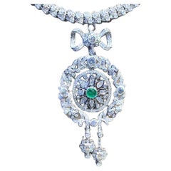 Diamonds 7.60 Ct Zambian Emerald 1.40 Ct 18k Gold Art Deco Pendant 