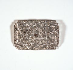 Art Déco Brooch, Platinum 950 With Diamonds Circa 7.5 Carat, Made ca 1930