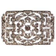 Antique Art Déco Brooch, Platinum 950 With Diamonds Circa 7.5 Carat, Made ca 1930