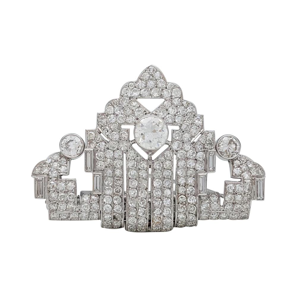 Art Deco Brooch, Platinum and White Gold and Diamonds In Excellent Condition In Paris, IDF