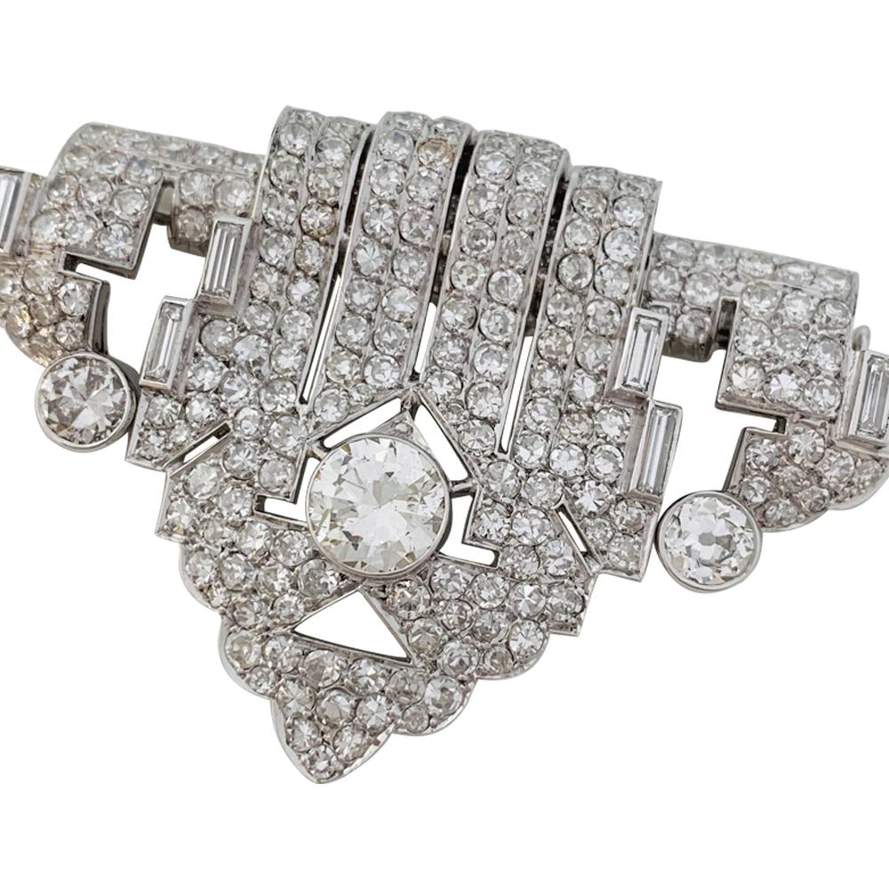 Women's or Men's Art Deco Brooch, Platinum and White Gold and Diamonds
