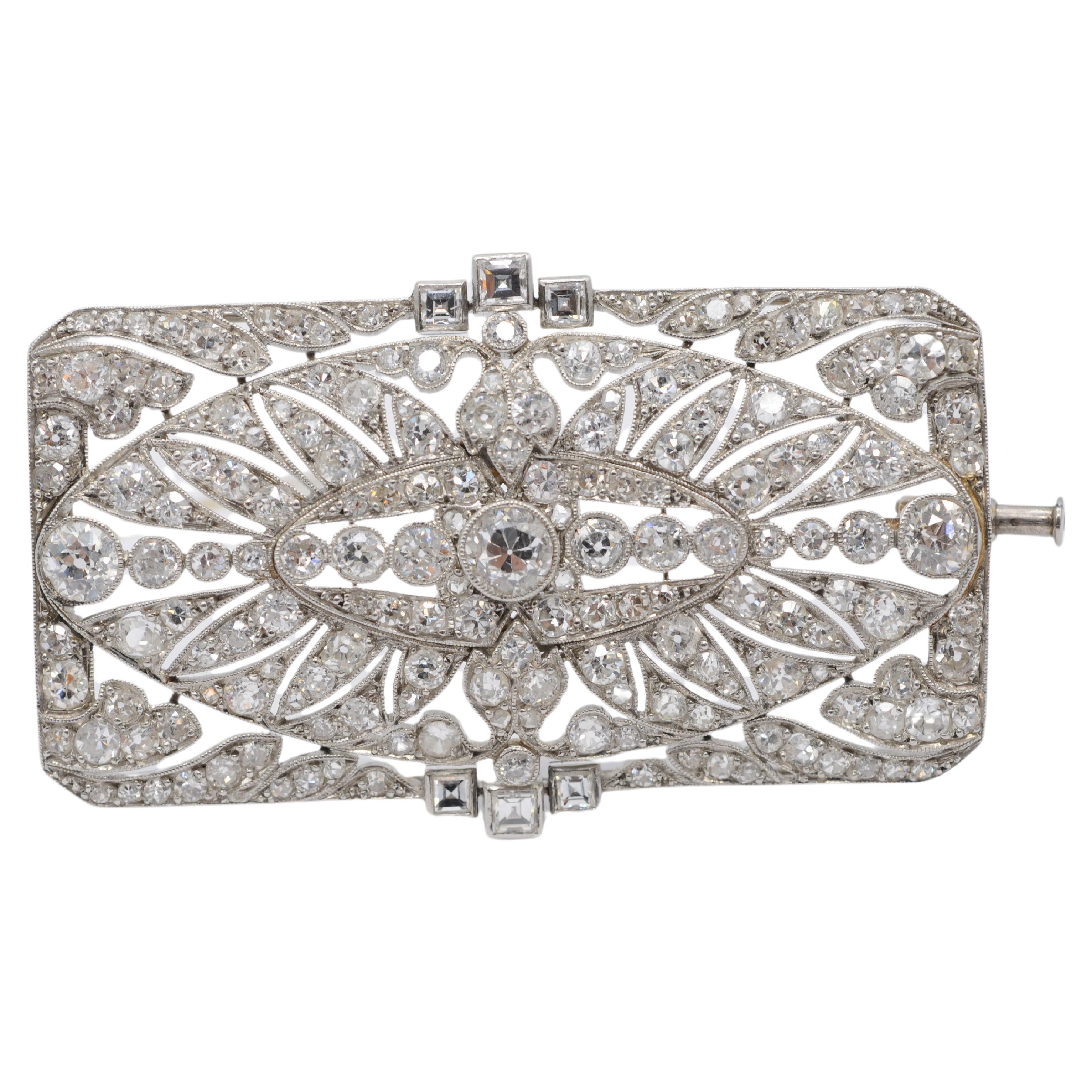 Broche art déco con 170 diamantes en platino noble talla Vieja Europa Art Decó en venta