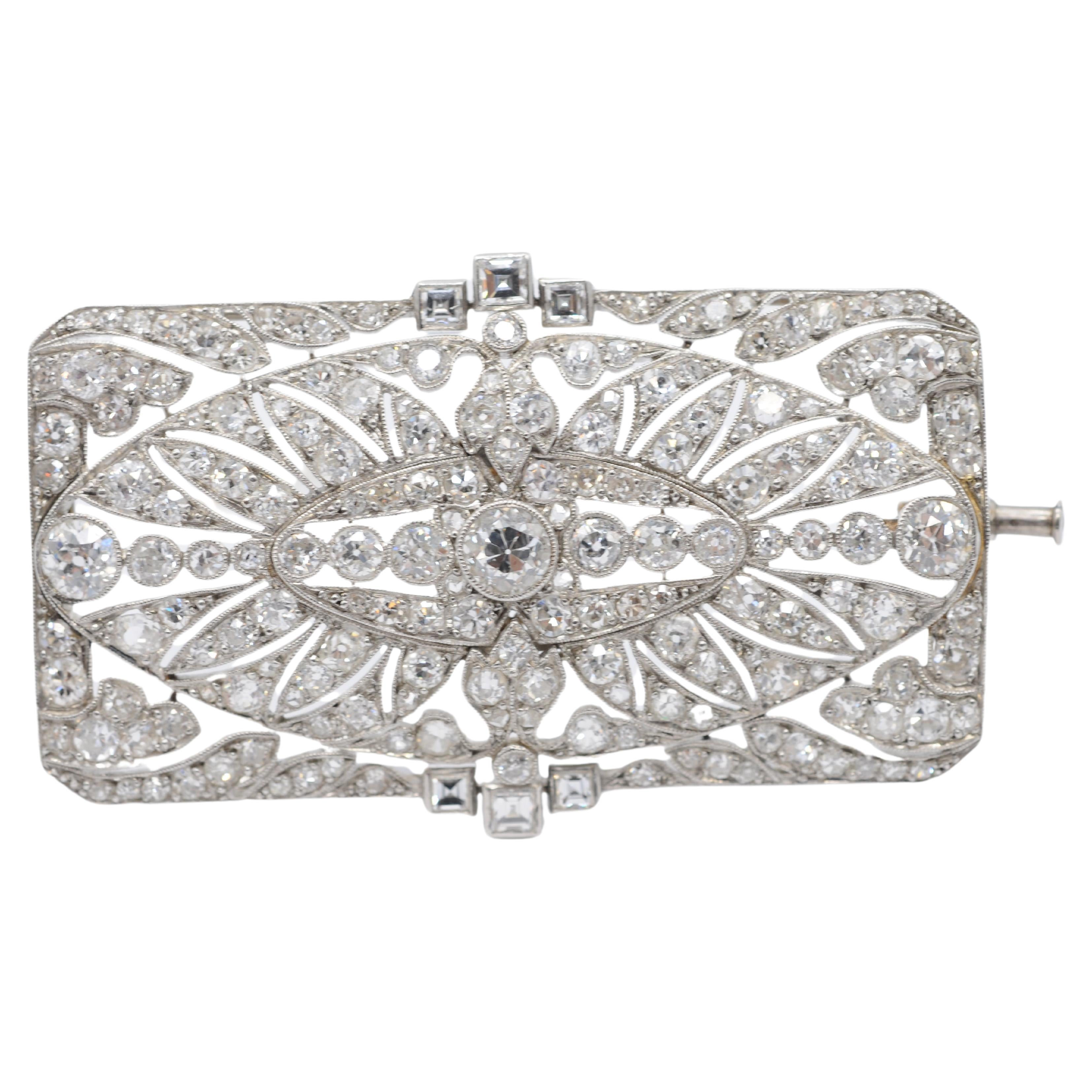 Old European Cut Art deco brooch with 170 diamonds in Old European cut noble platinum  For Sale