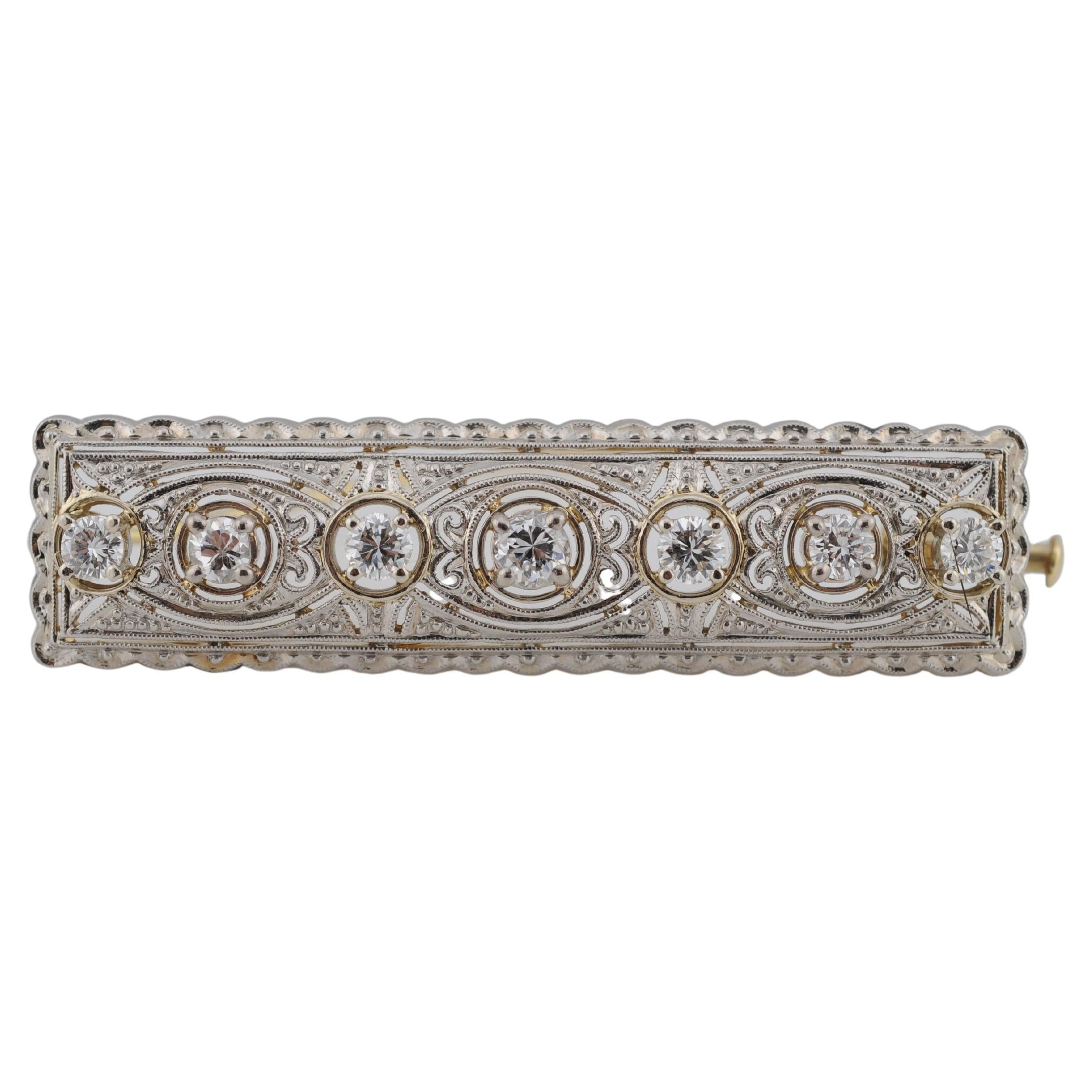 Art Deco Brooch with Diamonds in 14k Gold