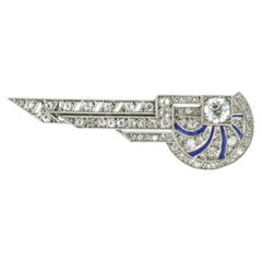 ART DECO brooch with enamel and old mine cut diamonds up to 1.90ct platinum