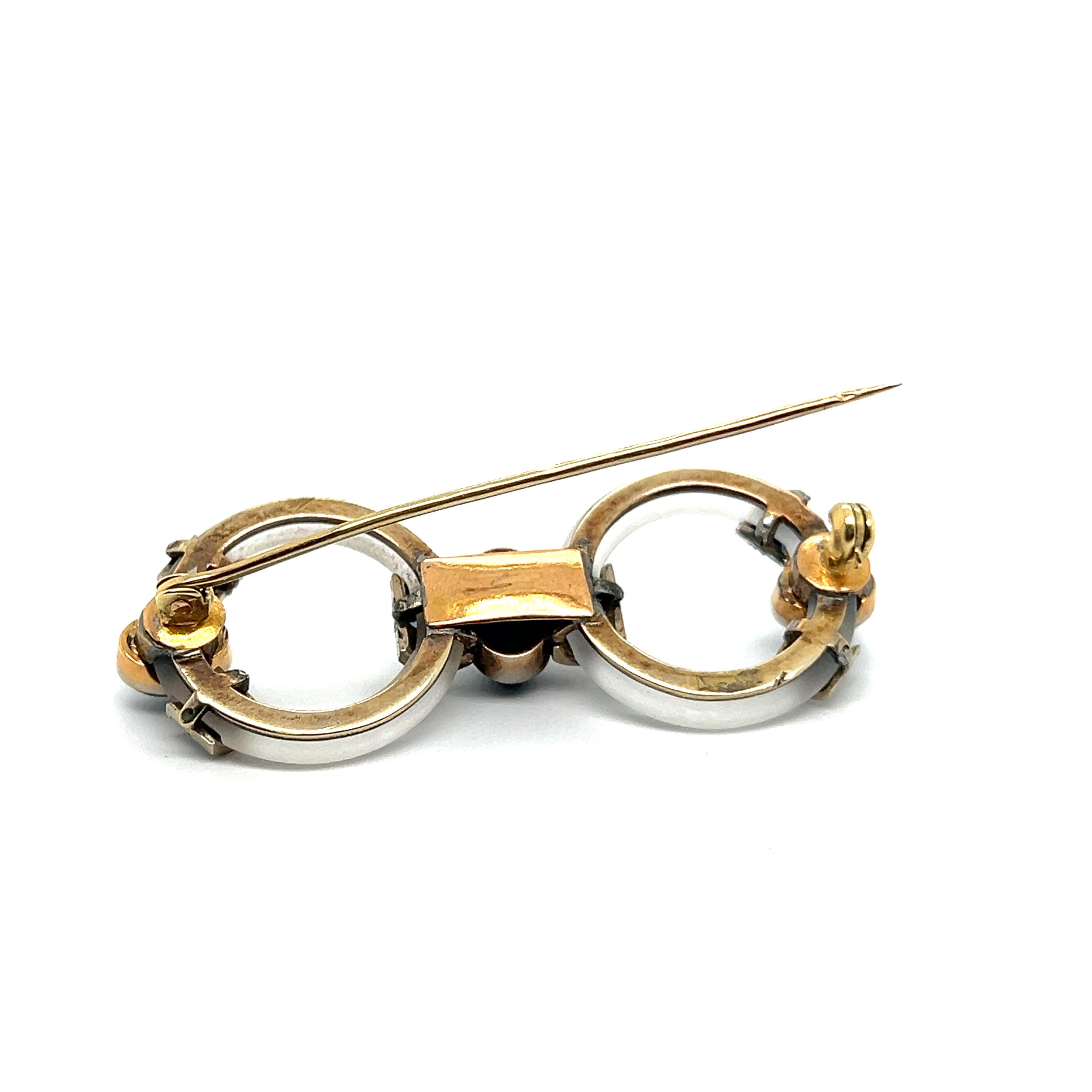 Art Deco Brooch with Rock Crystal, Diamonds and Sapphires in 14K Yellow Gold For Sale 6