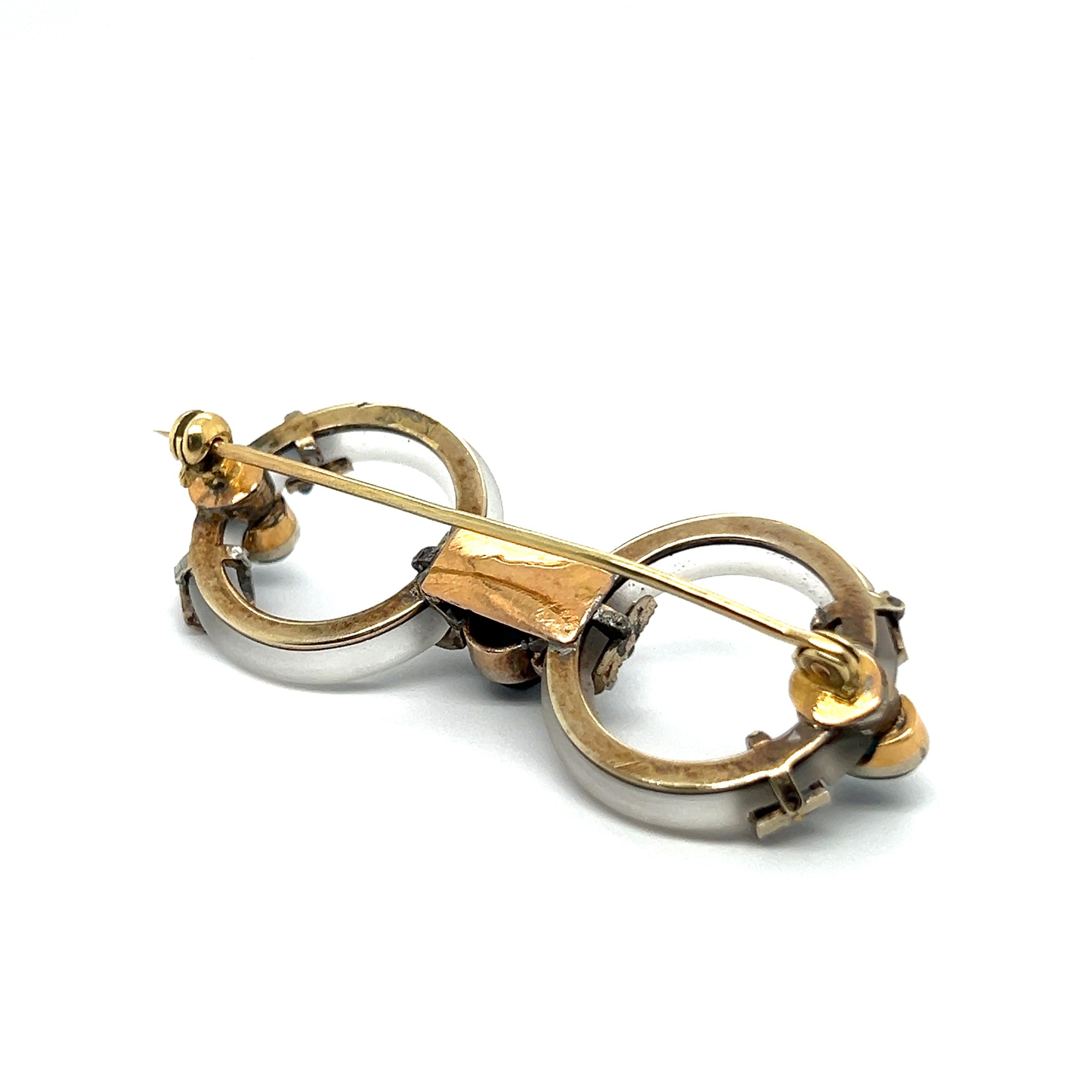 Cabochon Art Deco Brooch with Rock Crystal, Diamonds and Sapphires in 14K Yellow Gold For Sale