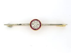 Antique ART DECO brooch with ruby and old mine cut diamonds up to 0.50ct 18k gold 5.9 gr