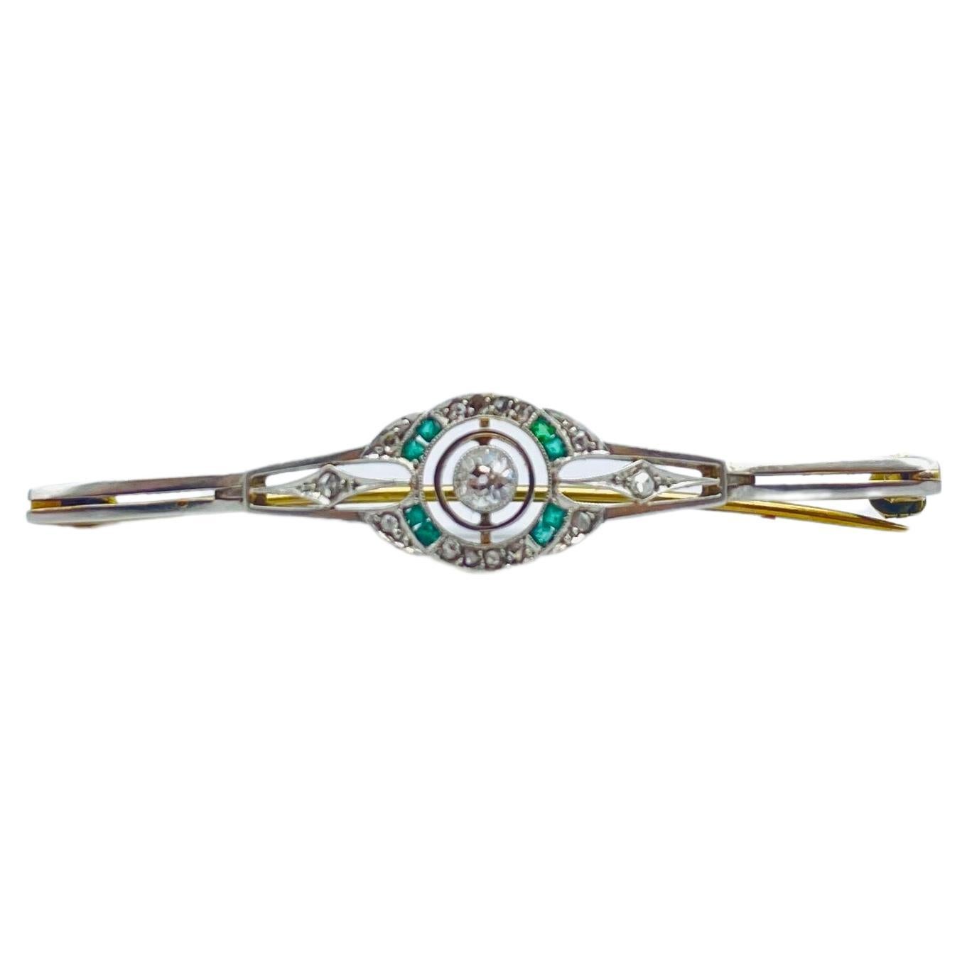 Art Deco brooche with diamond and emerald 14k gold For Sale 6