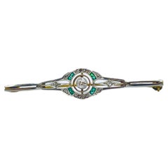 Art Deco Brosche mit Diamant und Smaragd 14k Gold