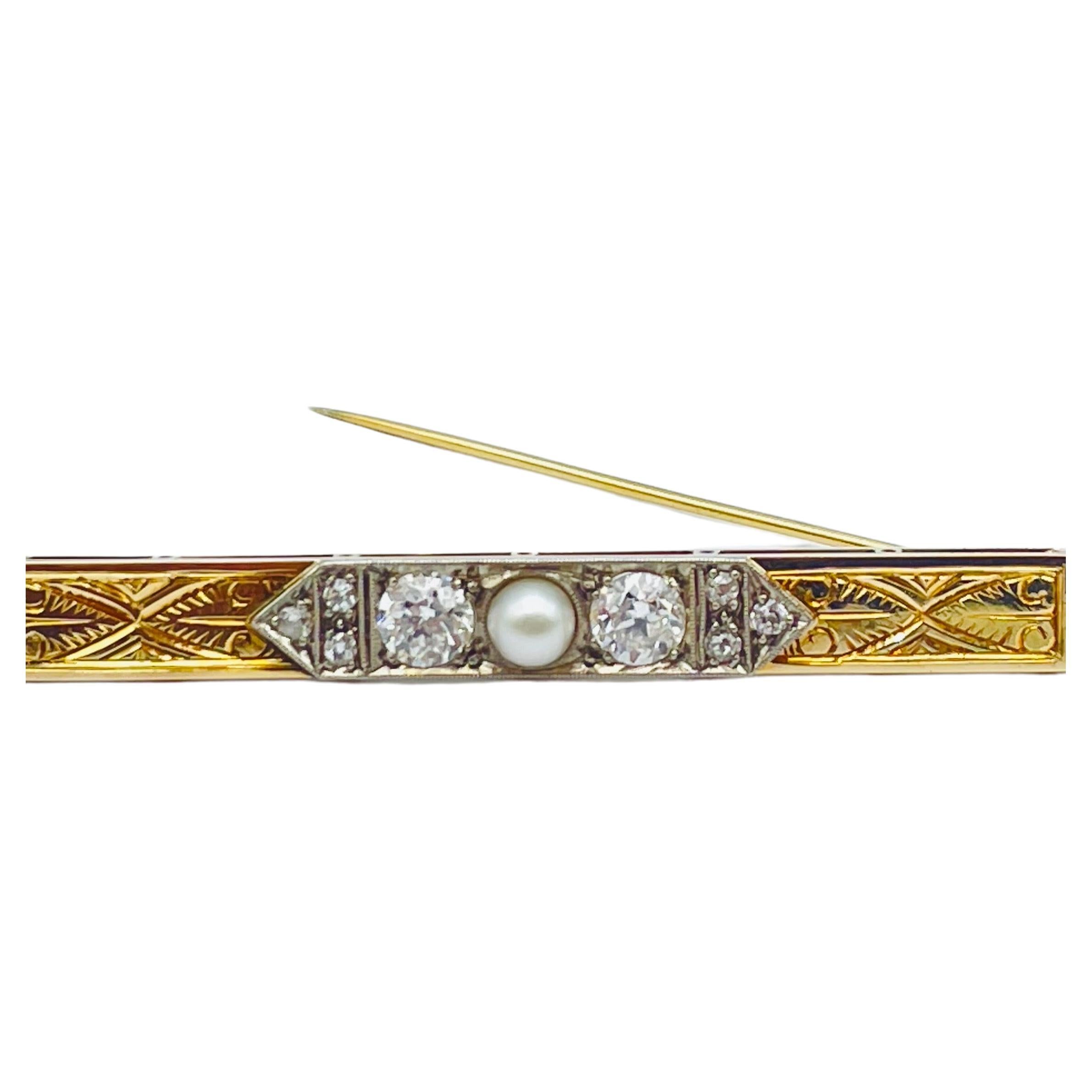 Art deco Brooche with diamond and pearl in 14k bicolor  For Sale 3