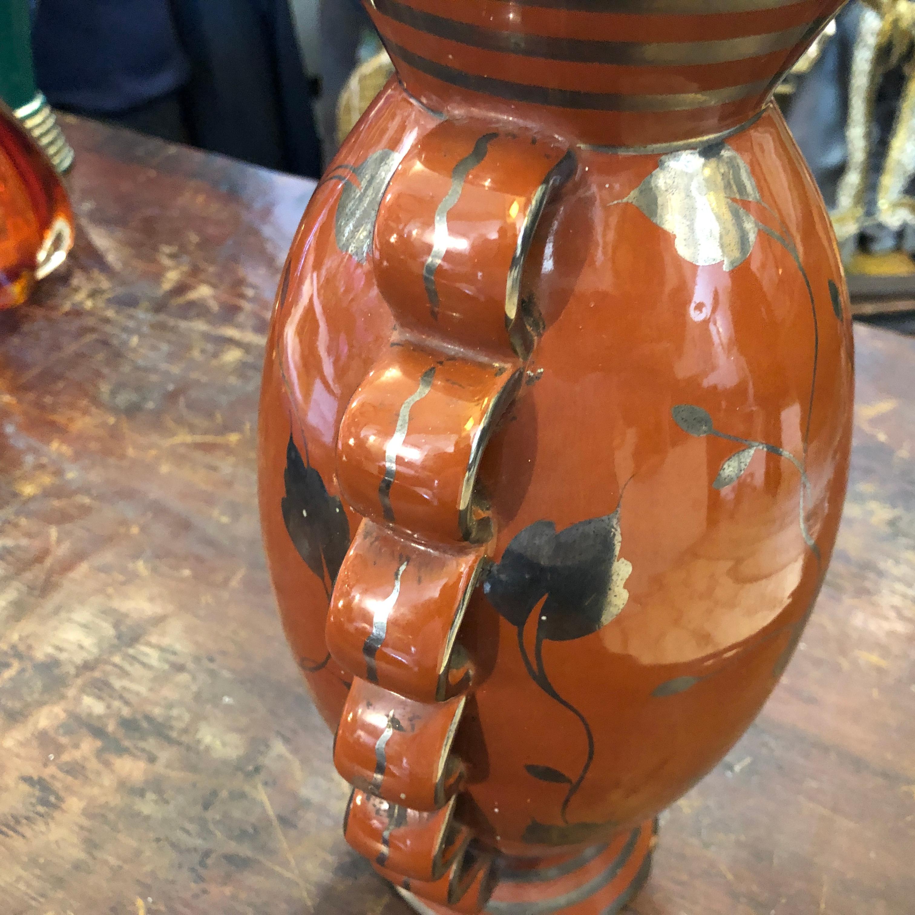 Art Deco Brown and Silver Ceramic Italian Vase, circa 1930 2