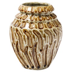 Art Deco Brown and White Stoneware Ceramic Vase by Adrienne Picart, circa 1940