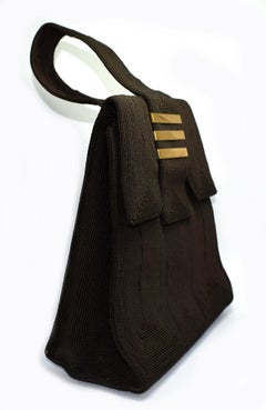 Art Deco Brown Genuine Cord Ladies Handbag, 1930