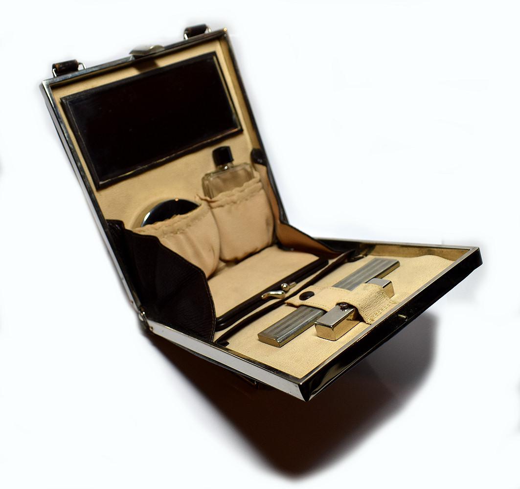 Art Deco Brown Leather and Chrome Box Bag 1