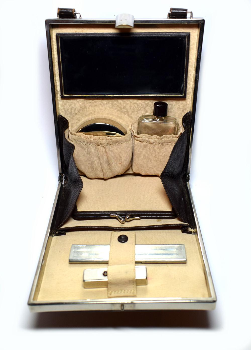 Art Deco Brown Leather and Chrome Box Bag 2