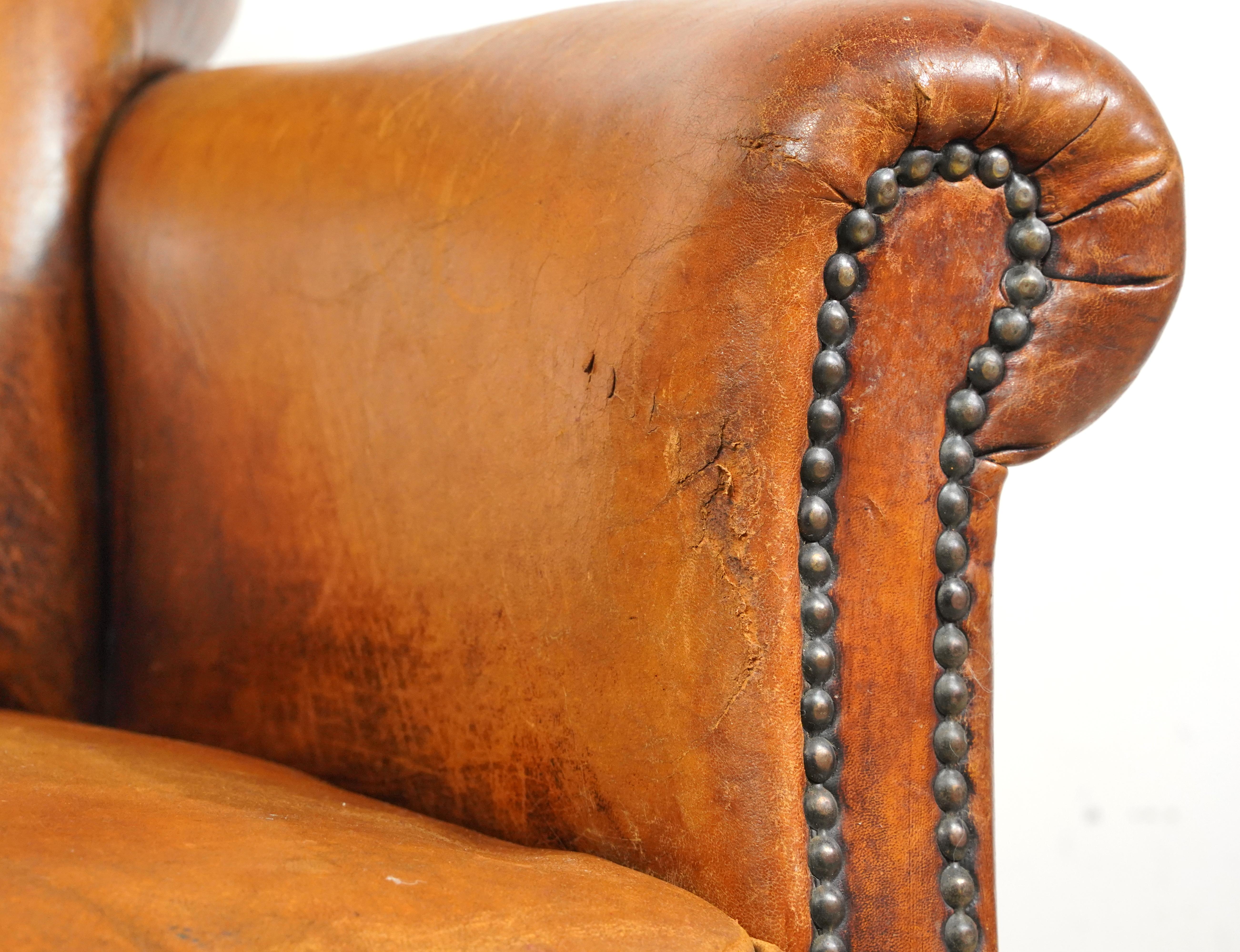 French Art Deco Brown Leather European Club Chair