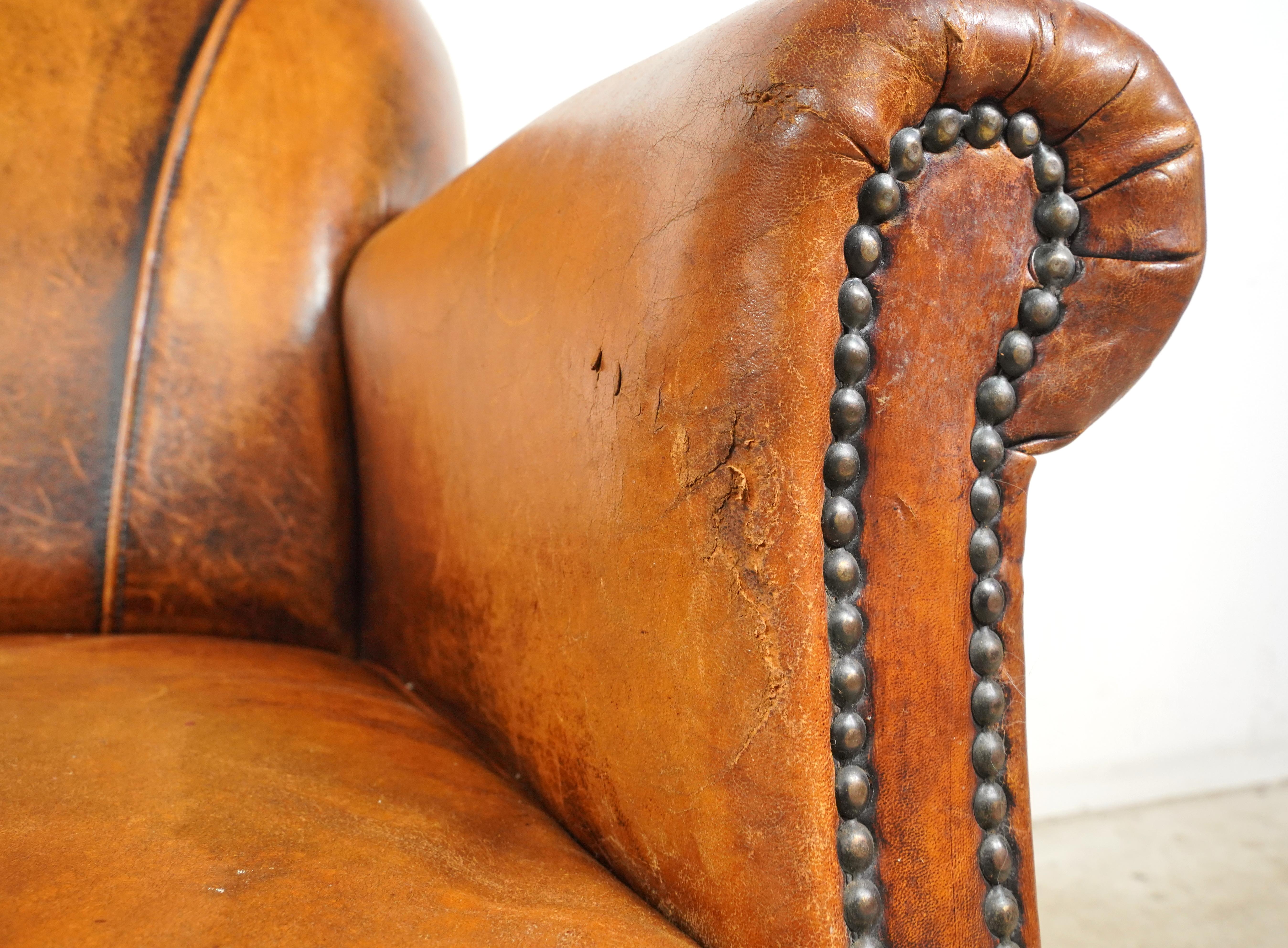 Art Deco Brown Leather European Club Chair In Good Condition In New York, NY