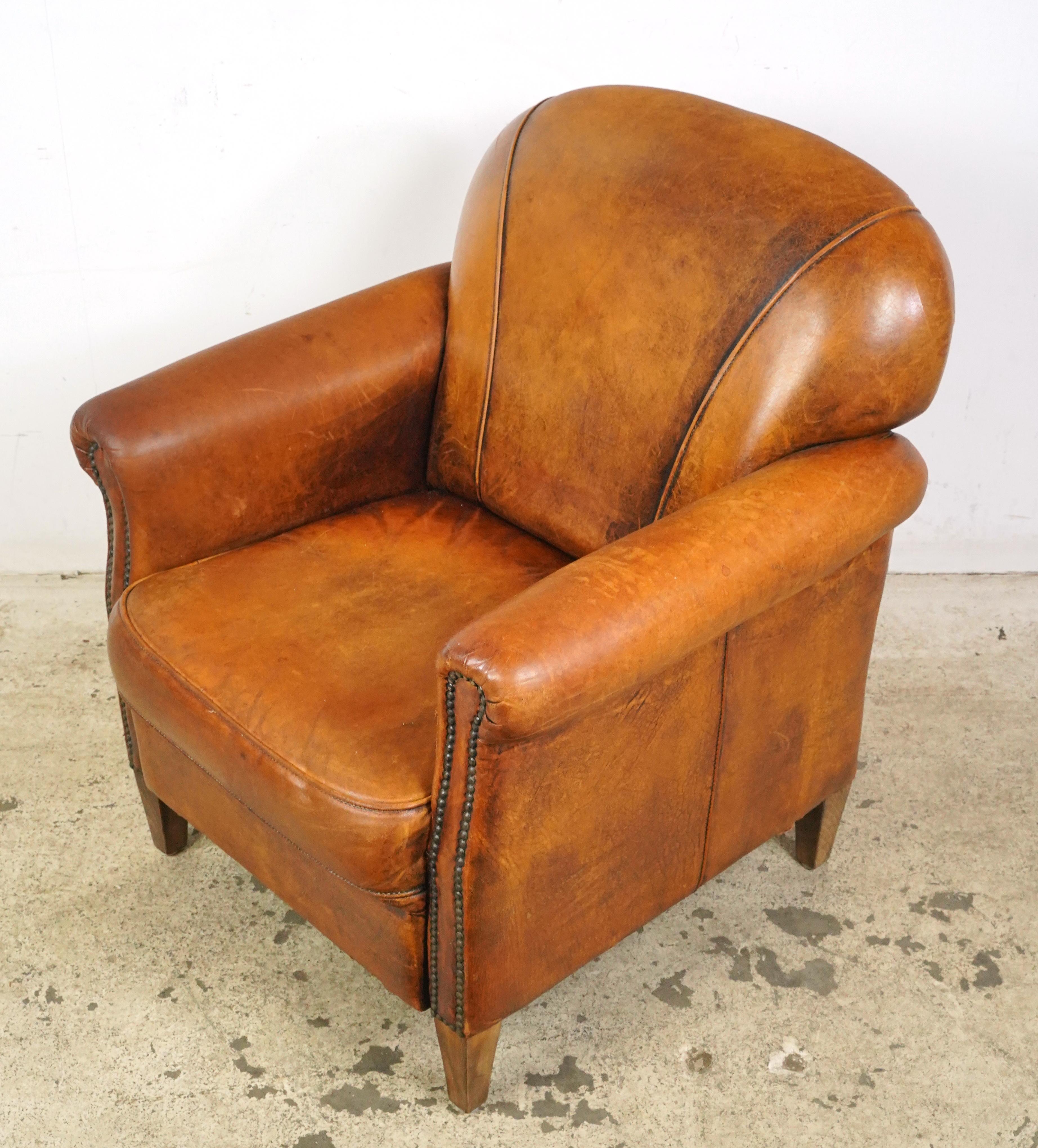 20th Century Art Deco Brown Leather European Club Chair