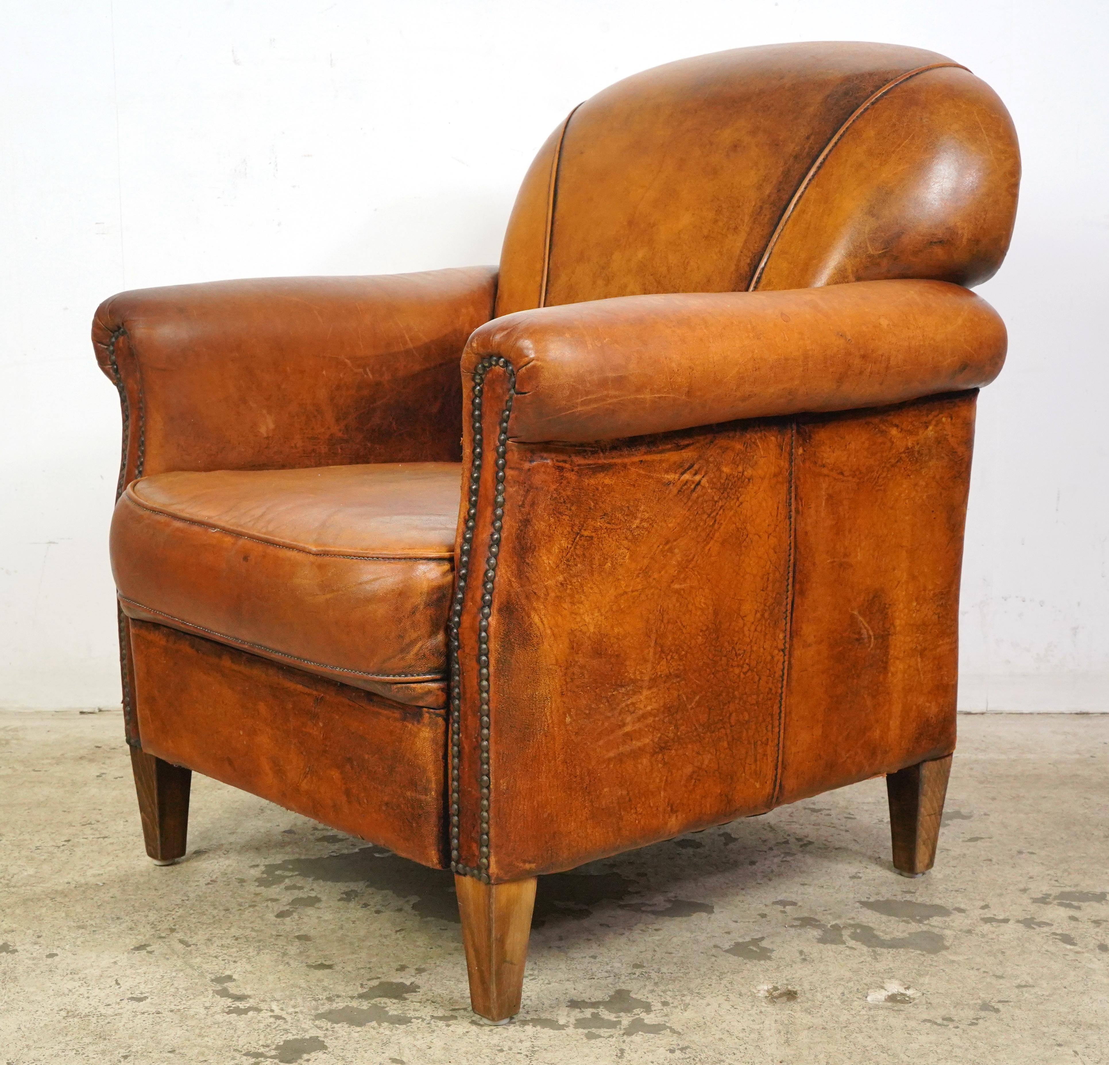 Steel Art Deco Brown Leather European Club Chair