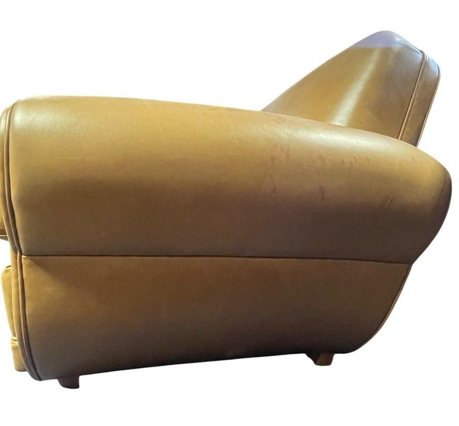 Art Deco Brown Leather Sofa, Newly Upholstered, USA, 1940's. In Excellent Condition For Sale In Los Angeles, CA
