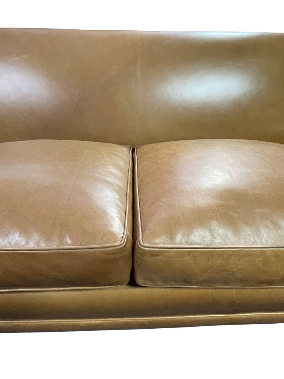 Art Deco Brown Leather Sofa, Newly Upholstered, USA, 1940's. For Sale 2