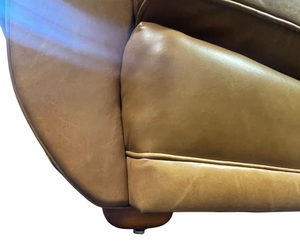 Art Deco Brown Leather Sofa, Newly Upholstered, USA, 1940's. For Sale 4