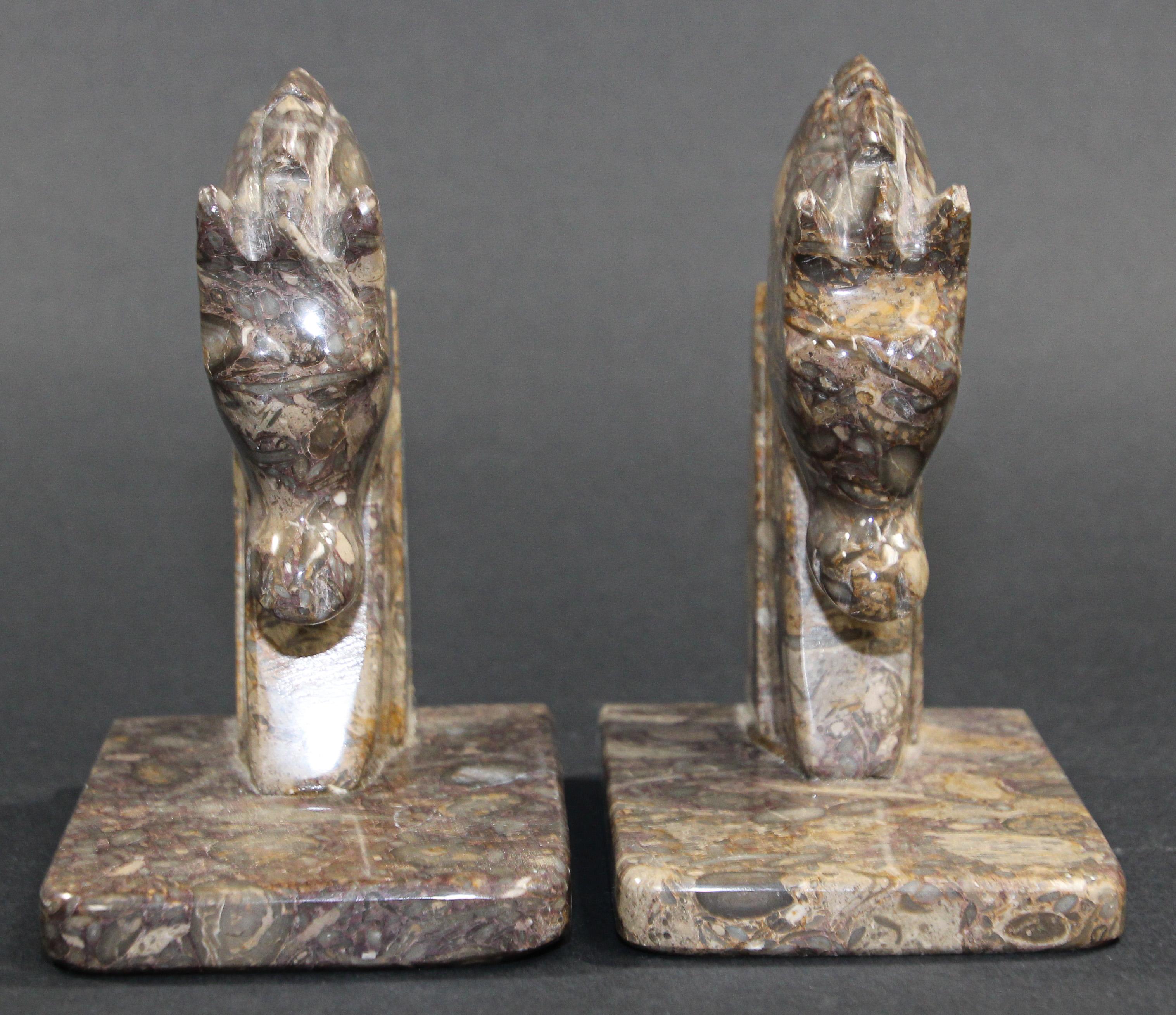 Art Deco Brown Onyx Horses Heads Bookends For Sale 2