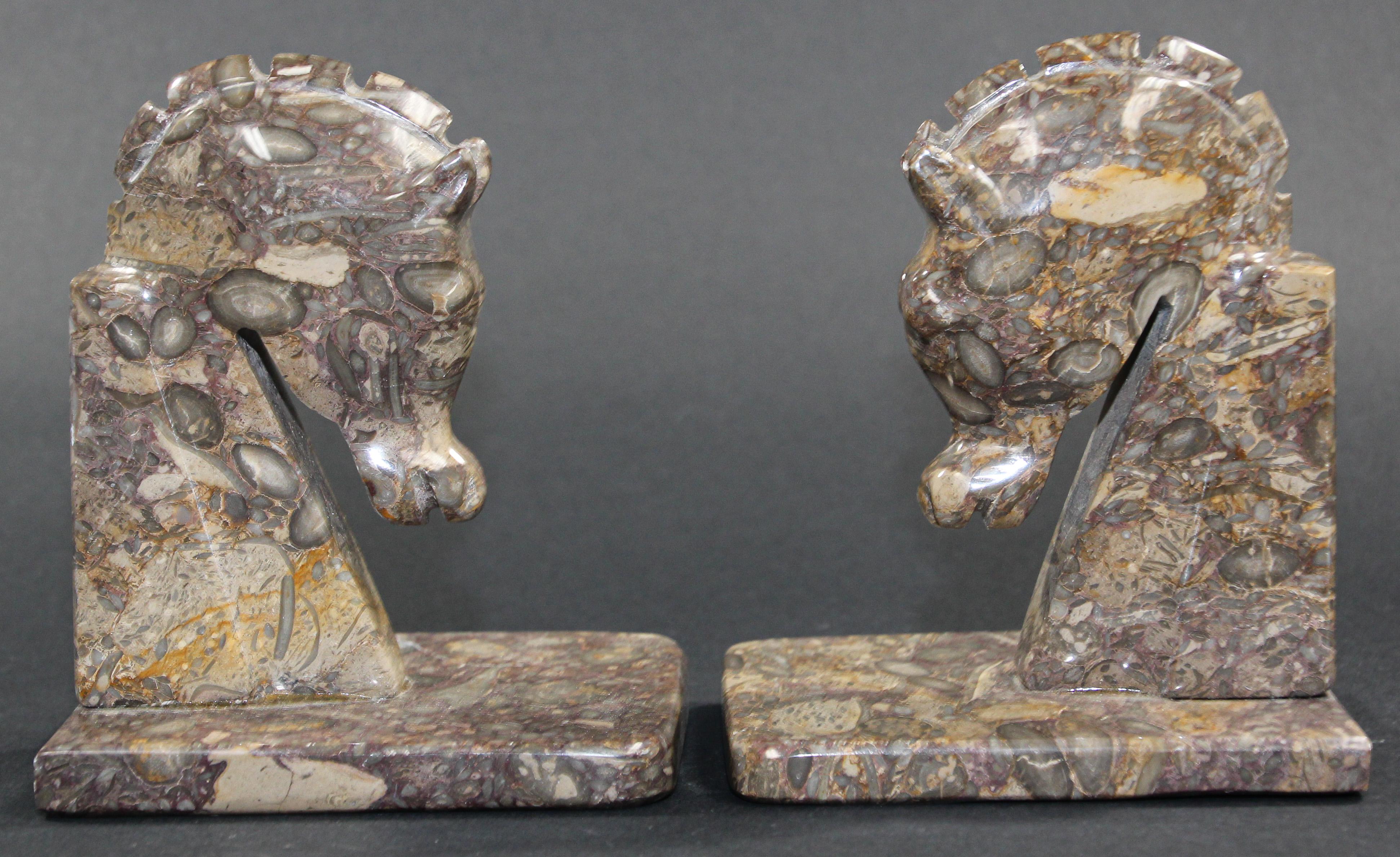 Art Deco Brown Onyx Horses Heads Bookends For Sale 4
