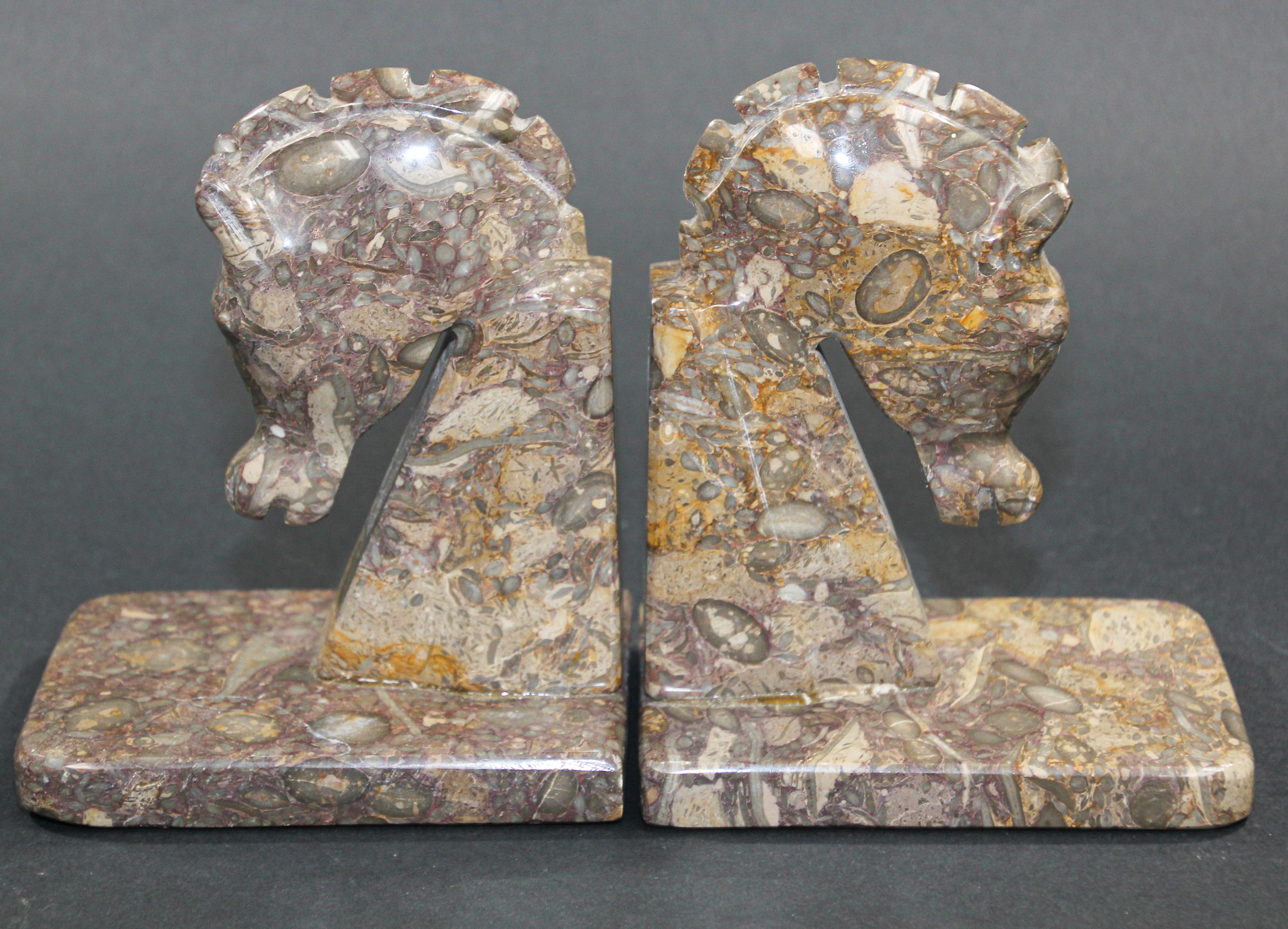 Art Deco Brown Onyx Horses Heads Bookends For Sale 5
