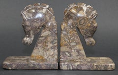 Art Deco Brown Onyx Horses Heads Bookends