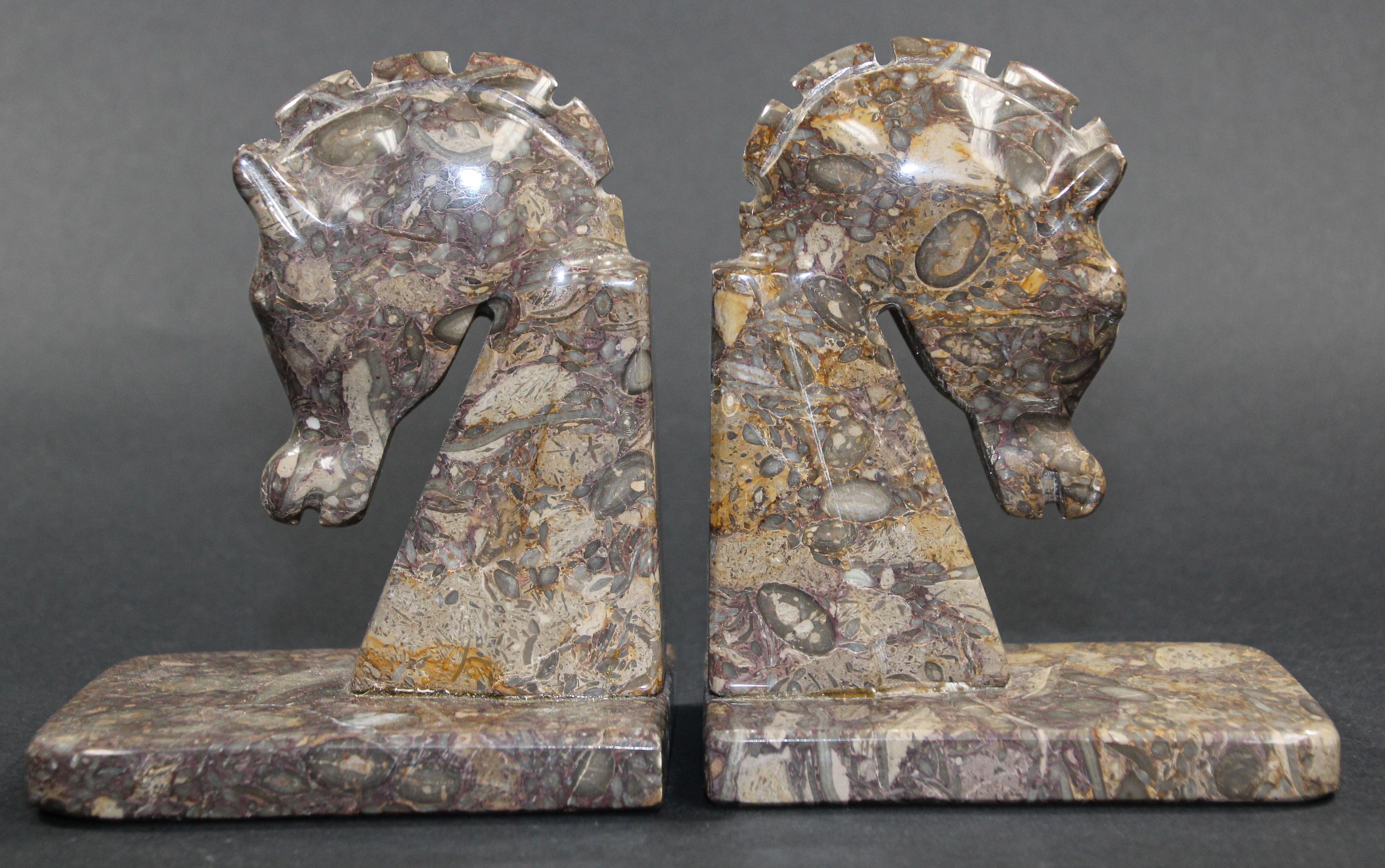 Art Deco Brown Onyx Horses Heads Bookends For Sale 1