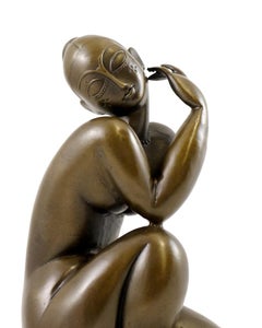 Art Deco Brown Patinated Bronze Female Nude Sculpture