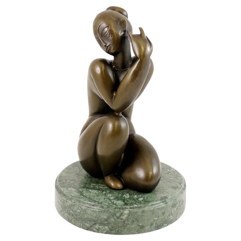 Art Deco Brown Patinated Bronze Female Nude Sculpture