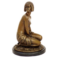 Art Deco Brown Patinated Bronze Nude Sculpture