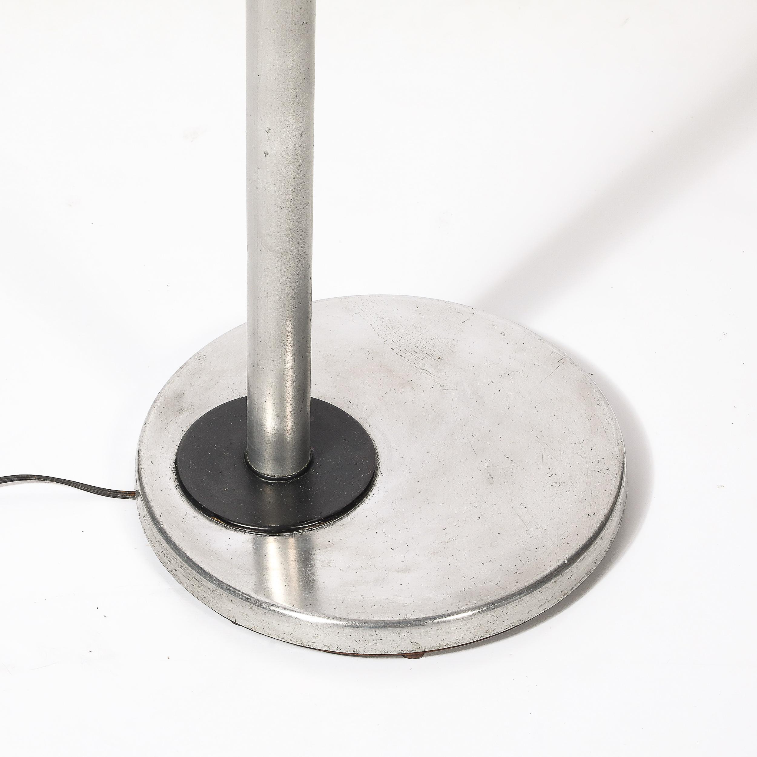 Art Déco Lampada da terra Art Deco in alluminio spazzolato e smalto nero di Kurt Versen in vendita