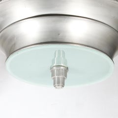 Art Deco Brushed Aluminum & Frosted Glass Chandelier with Fluted Detailing