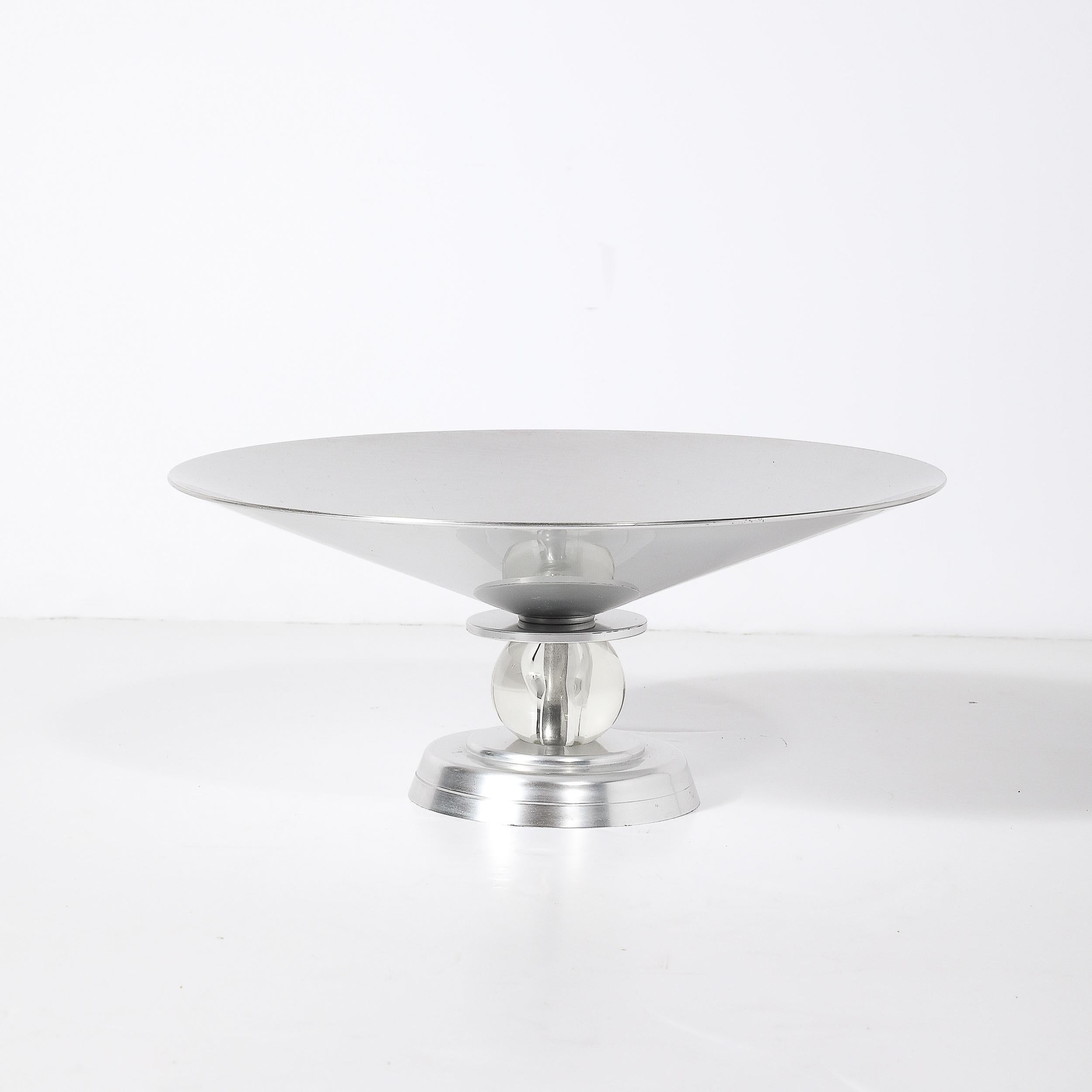 Art Deco Brushed Aluminum & Glass Centerpiece Bowl signed Kensington (Art déco) im Angebot