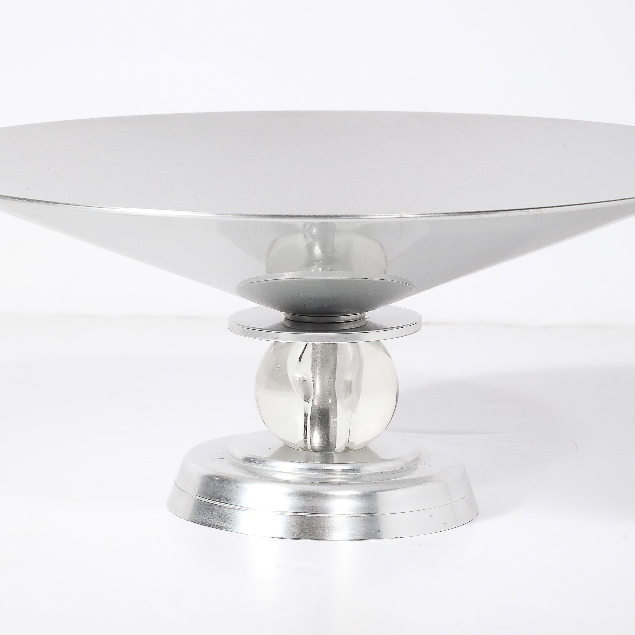 Art Deco Brushed Aluminum & Glass Centerpiece Bowl signed Kensington (amerikanisch) im Angebot