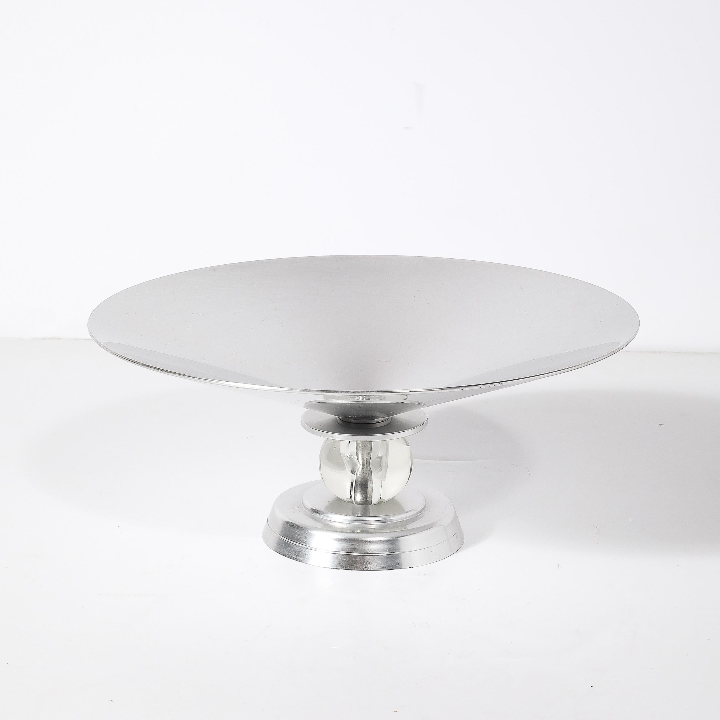 Art Deco Brushed Aluminum & Glass Centerpiece Bowl signed Kensington im Zustand „Hervorragend“ im Angebot in New York, NY