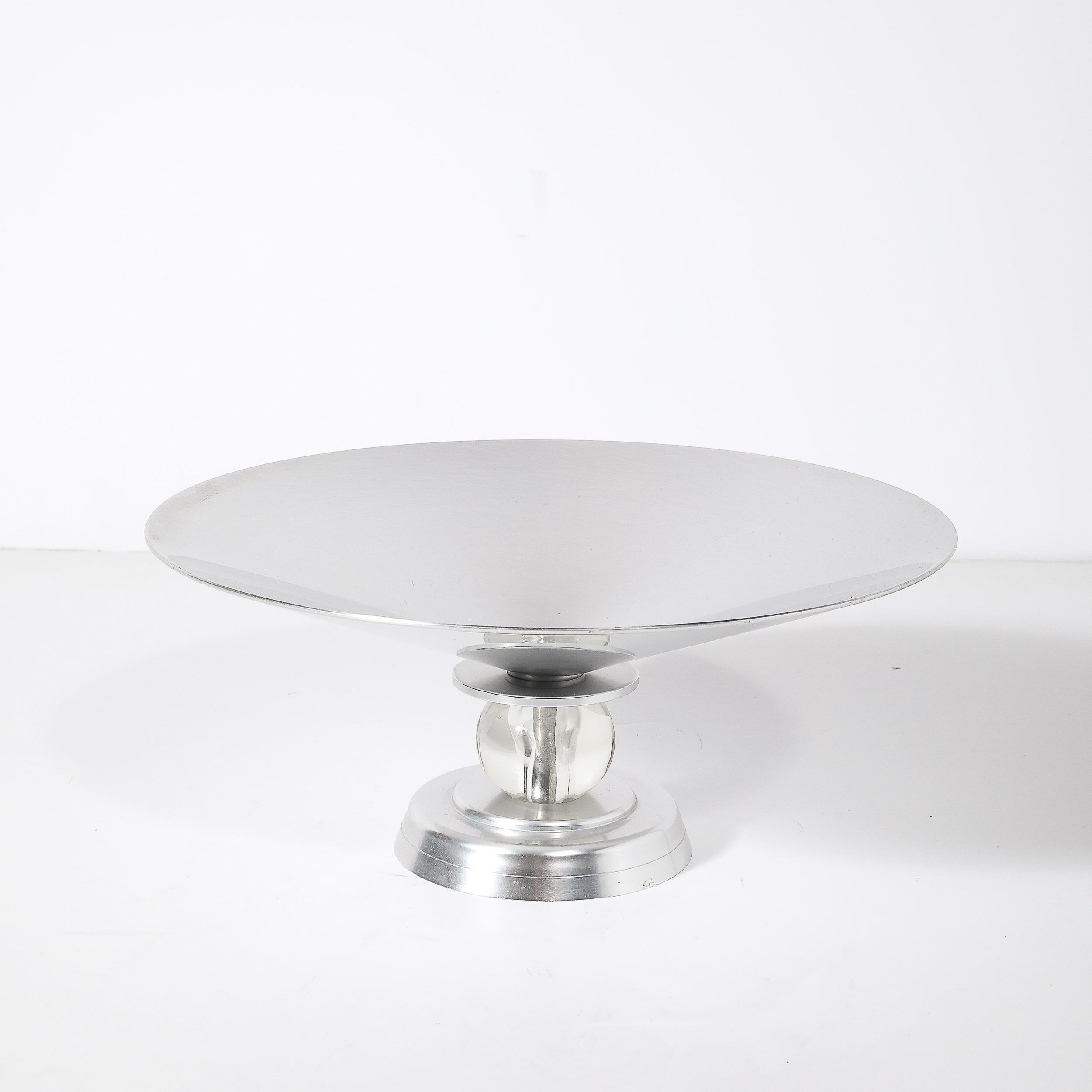 Art Deco Brushed Aluminum & Glass Centerpiece Bowl signed Kensington (Aluminium) im Angebot