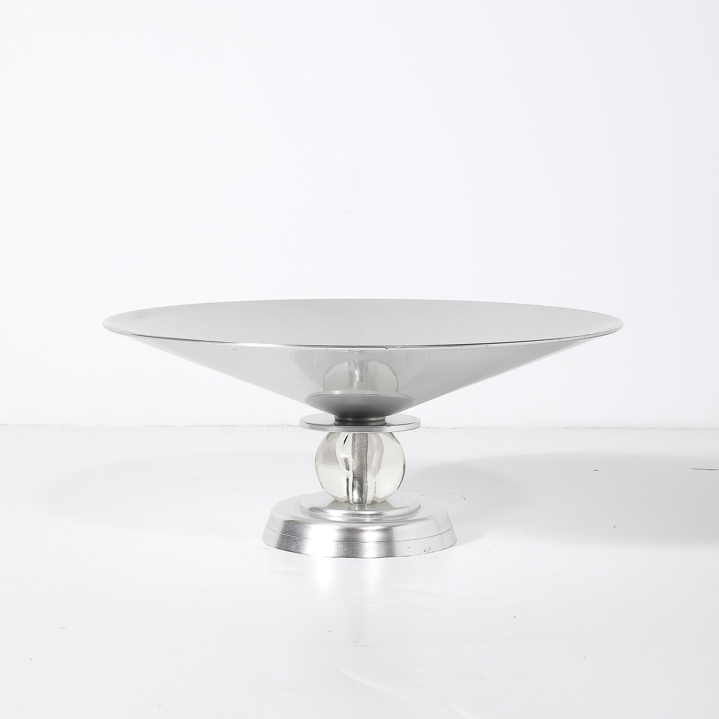 Art Deco Brushed Aluminum & Glass Centerpiece Bowl signed Kensington im Angebot 1