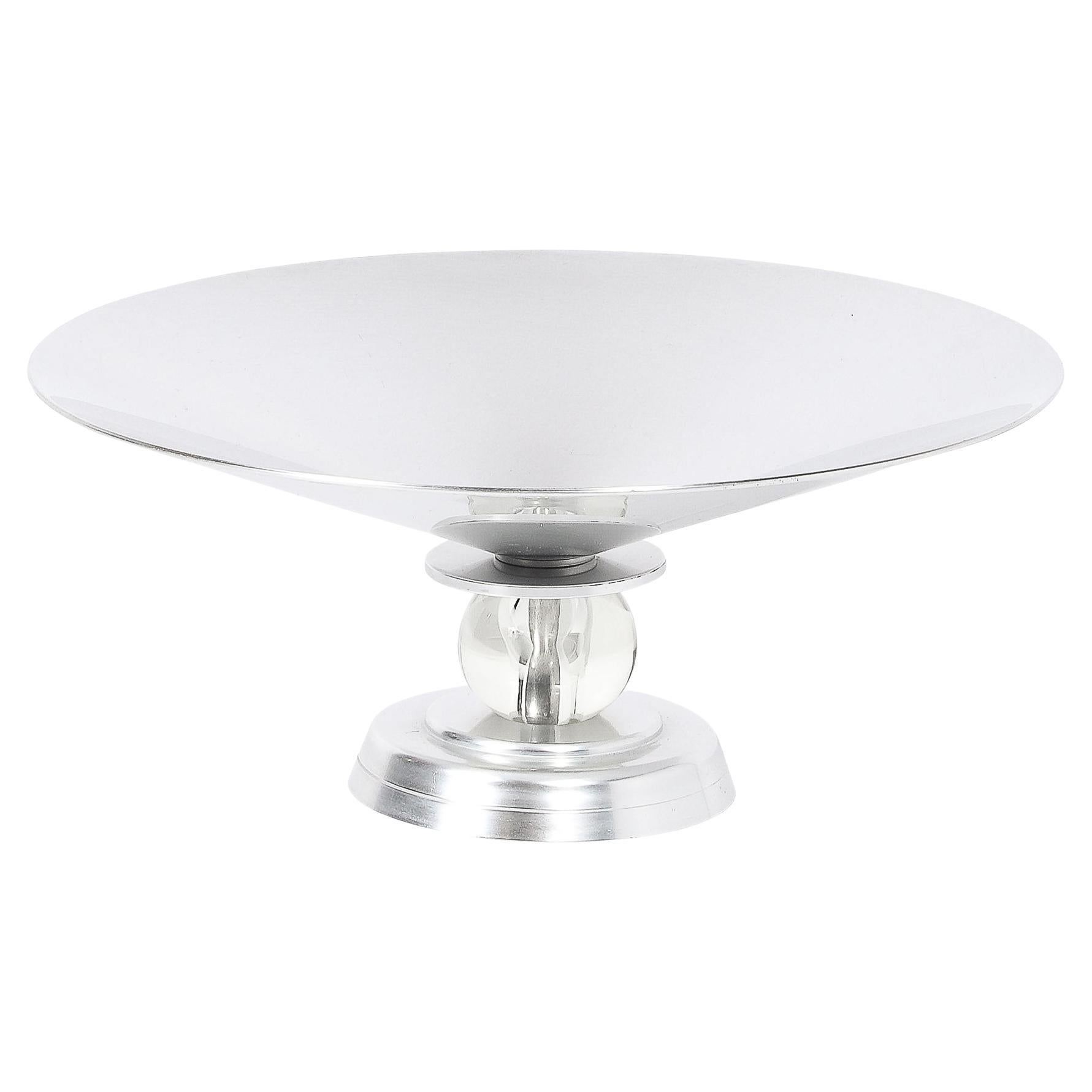 Art Deco Brushed Aluminum 
Glass Centerpiece Bowl signed Kensington