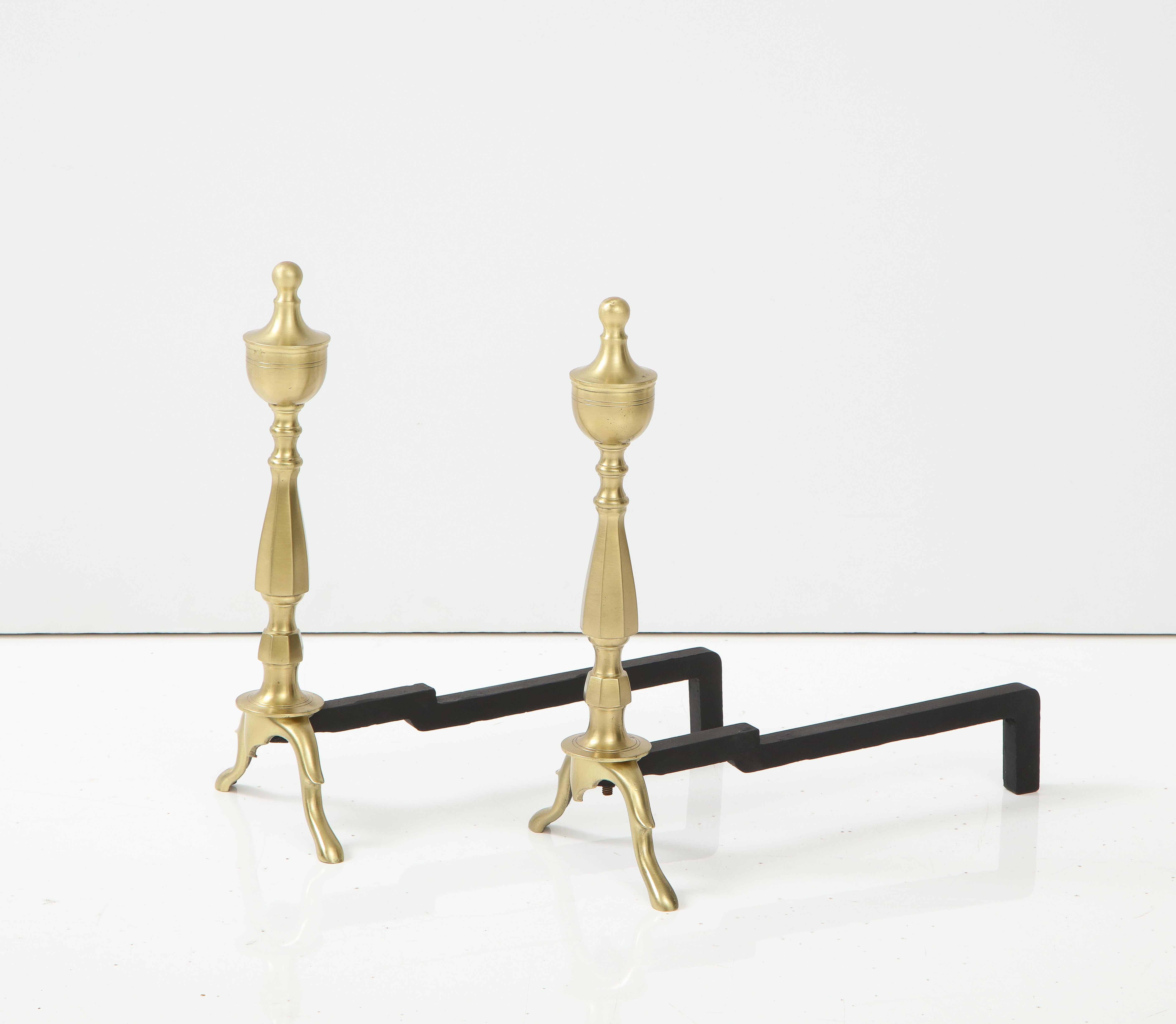 Art Deco Brushed Brass Andirons In Excellent Condition In New York, NY