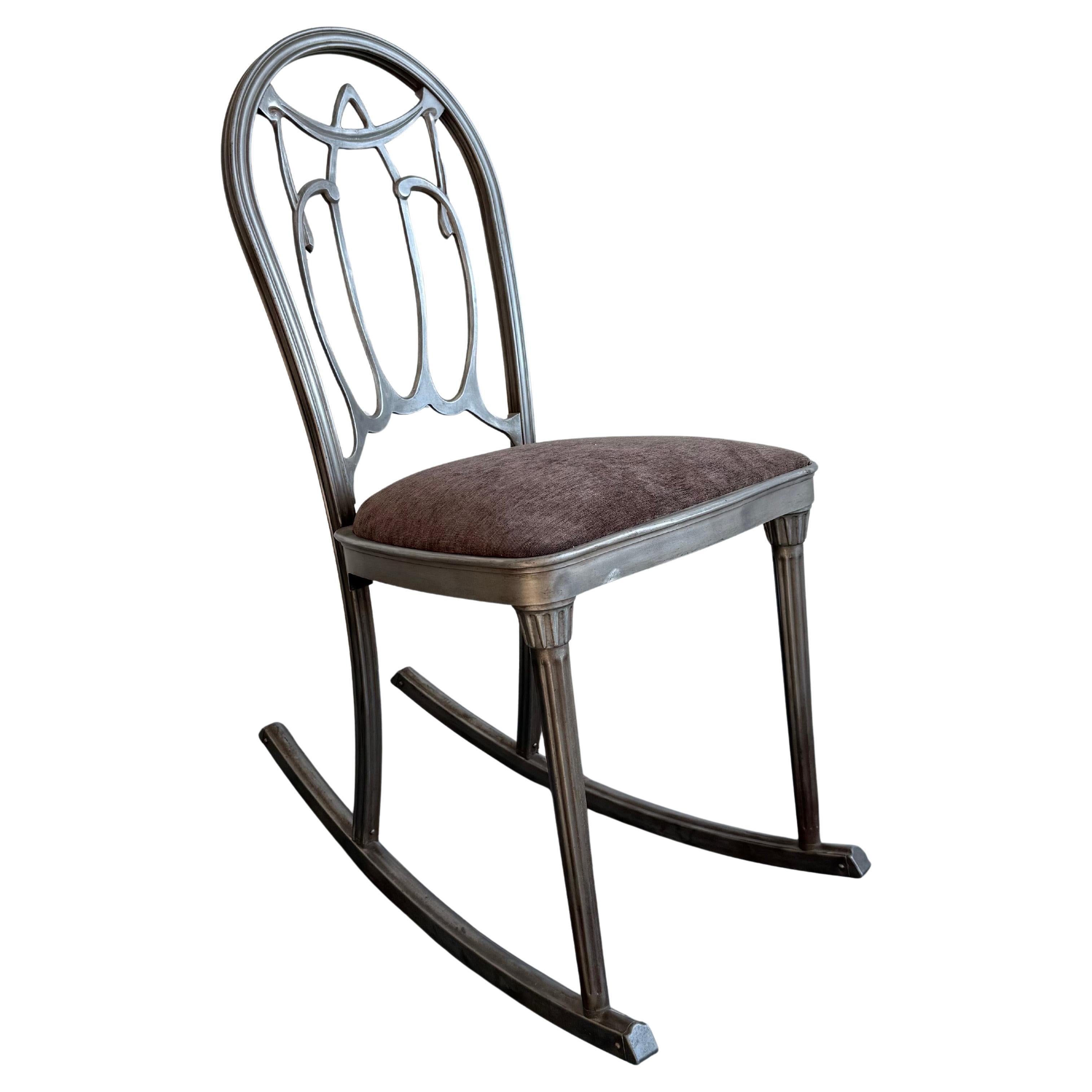 Silla mecedora Art Decó de acero cepillado de Doehler Muebles de metal