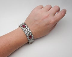 Art Deco Buccellati Diamond and Ruby Fancy Link Platinum Bracelet
