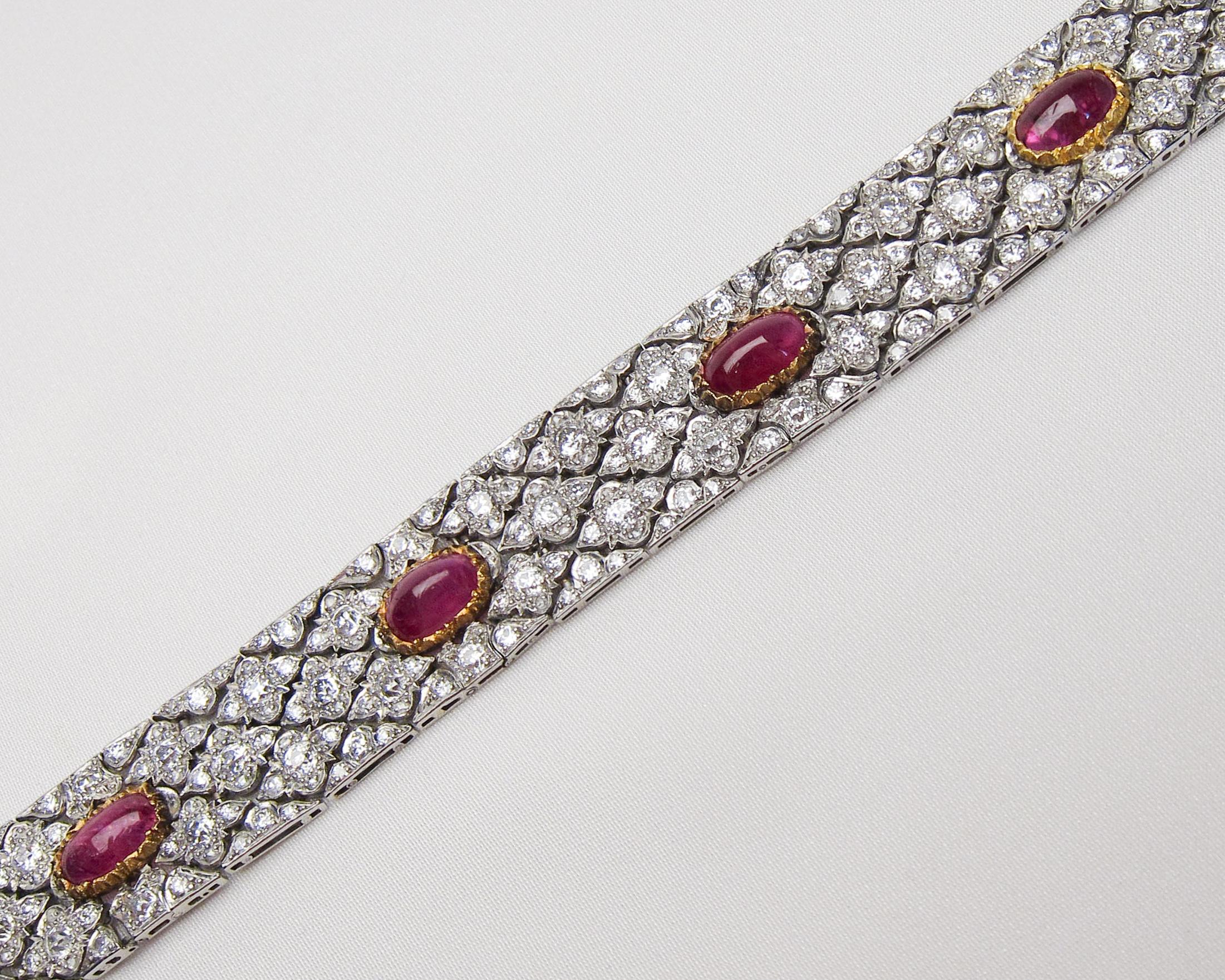 Art Deco Buccellati Diamond and Ruby Fancy Link Platinum Bracelet In Excellent Condition For Sale In Seattle, WA